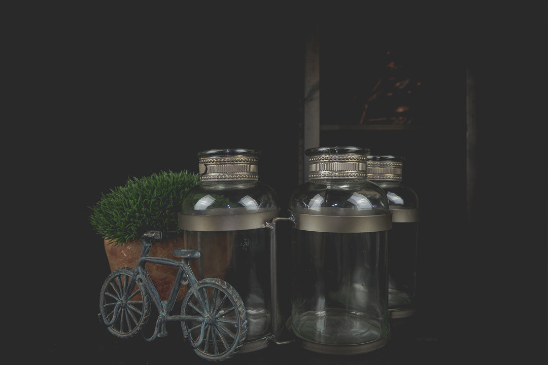 Large Glass Metal Jar Vase - LYKTA