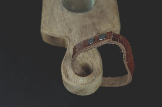 Leather Strap Wood Candle Holder - LYKTA